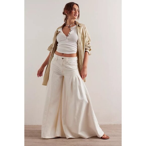 Free People Pandora Wide Leg Jeans Womens 26 Heavenly Boho Cottage Whimsical - Picture 1 of 8